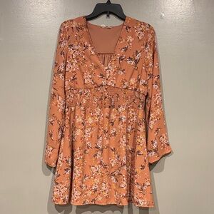 Altar'd State Floral Long Sleeve Dress in Warm Orange